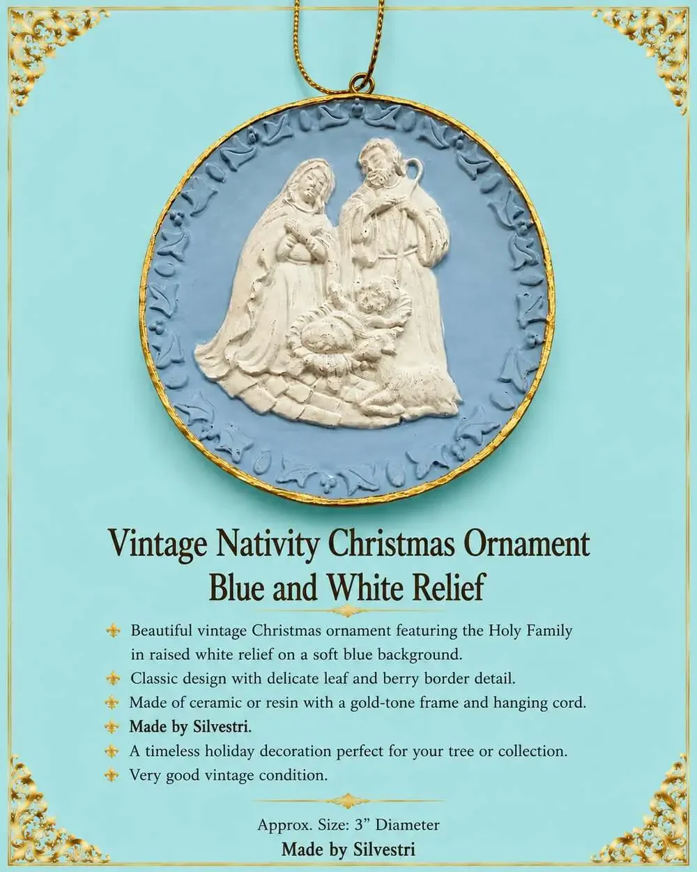 Hand Crafted Ornament - Joseph & Mary with Baby Jesus Holiday 2.75